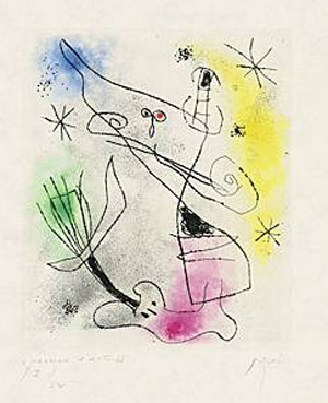 Joan Miró, aguafuerte del libro Feuilles éparses. Ed. L. Broder, París.