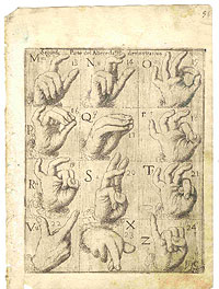 Abecedario para sordos-mudos de 1693 por José GARCIA HIDALGO.