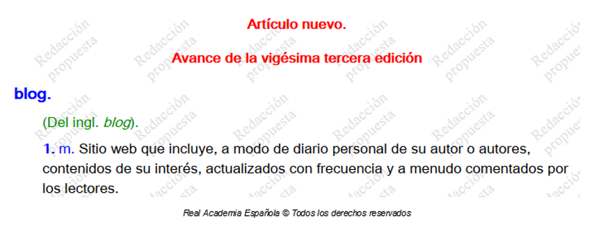 Blog, lema DRAE.